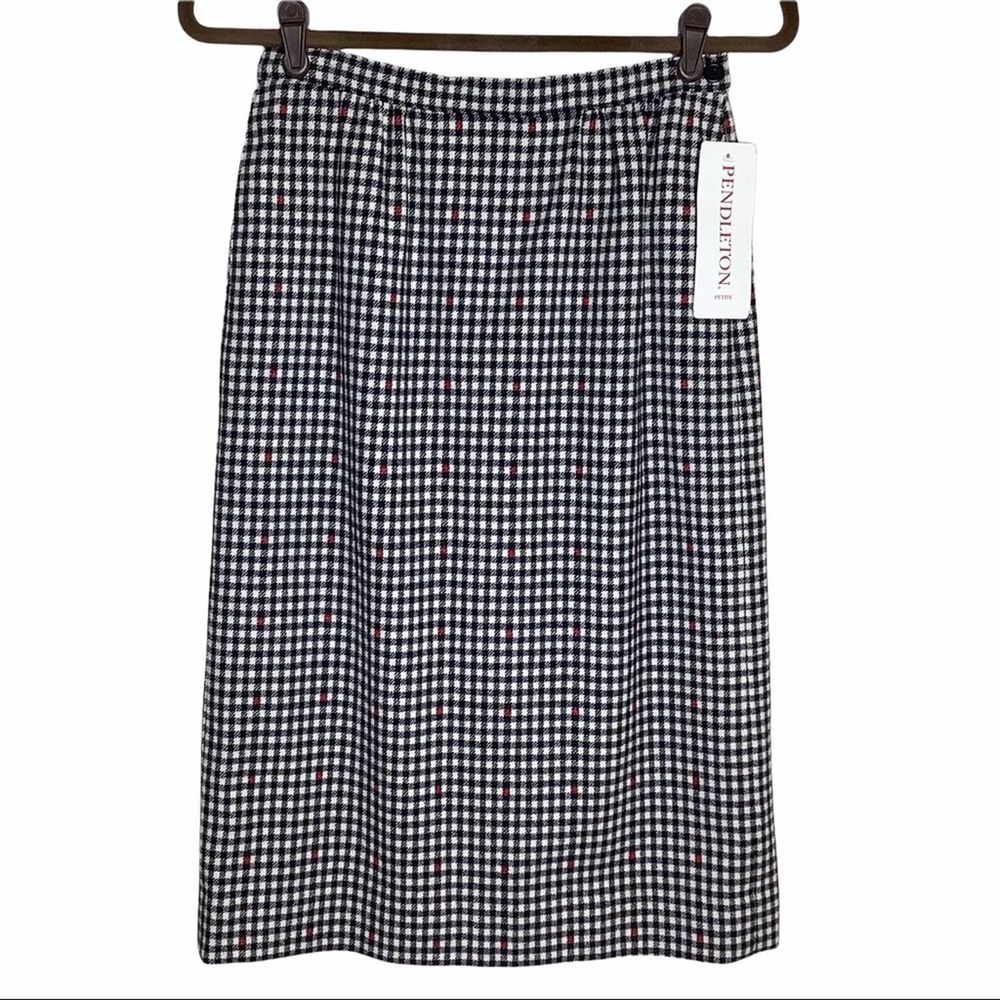 Vintage Pendleton Skirt Womens Small Gingham Plaid Wool Black White Red 80s 90s